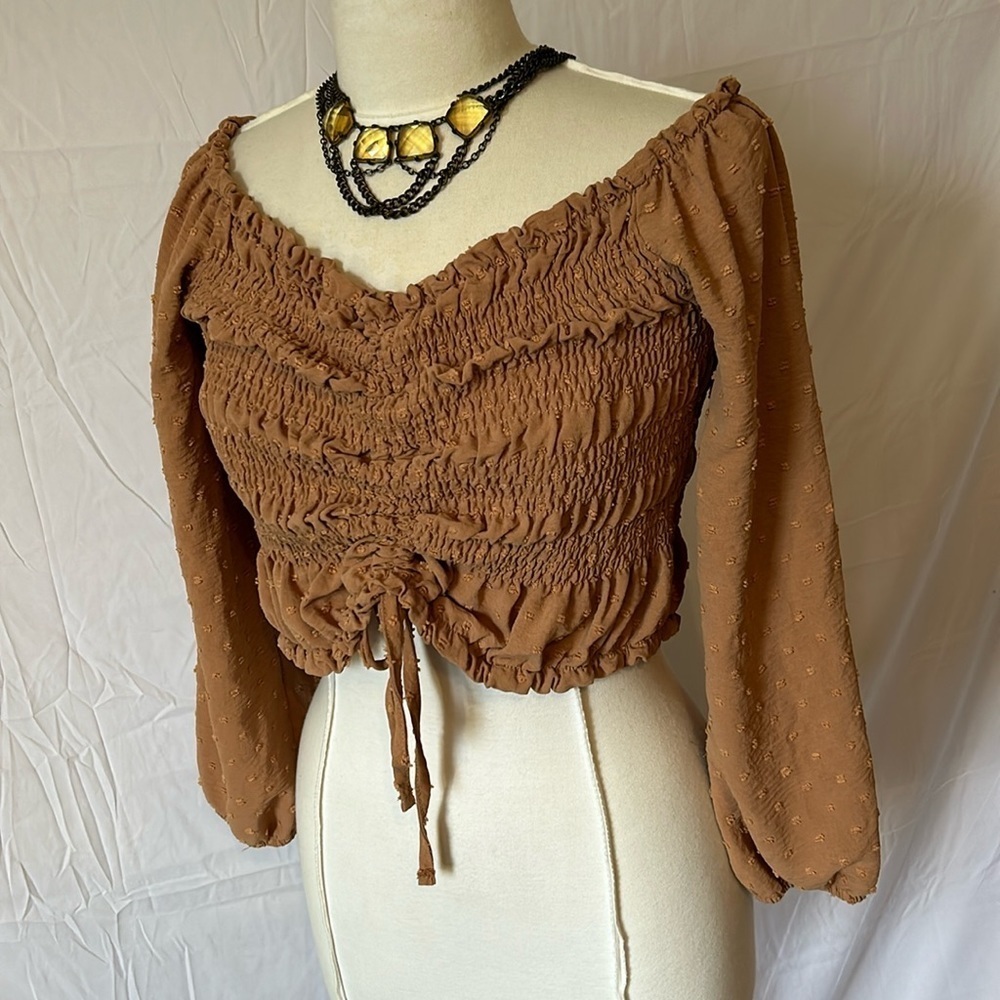 SHEIN Curve Plus Size Boho Long Sleeve Stretch Sexy Adjustable Peasant Top 2X